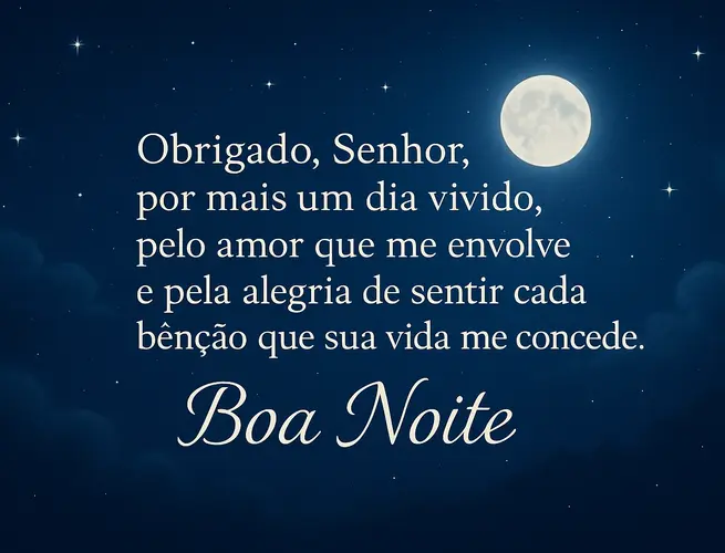 Céu iluminado pela lua cheia trazendo frase de gratidão a Deus pelo dia vivido